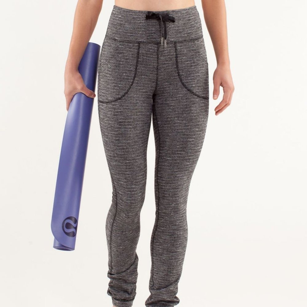 Lululemon Skinny Will Pants Convertible Waist Black Gray Pique Luon Womens 2 Tal